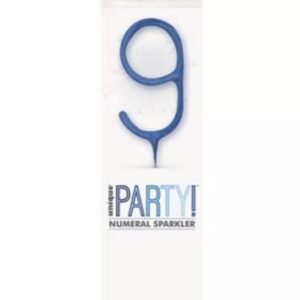 7 inch blue glitz sparkler shaped as the number 9 in packaging