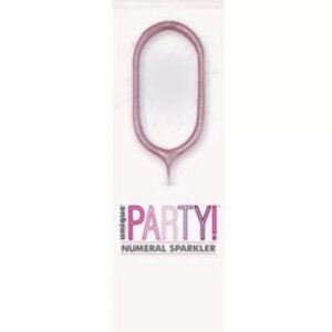 7 inch pink glitz number 0 sparkler in original packaging with party branding