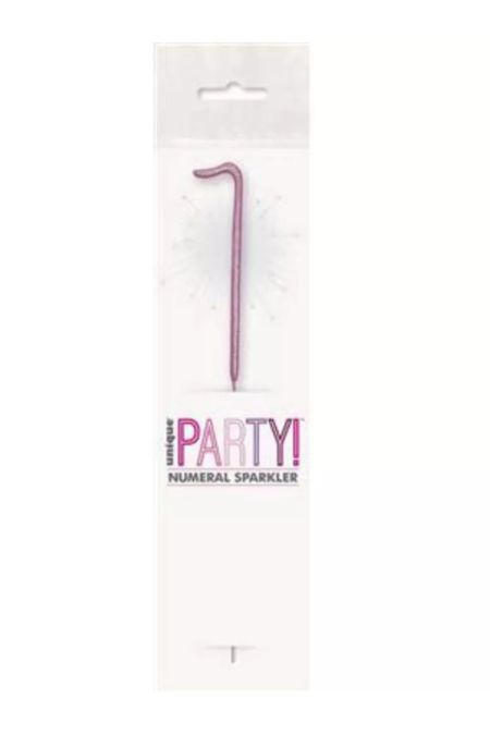 Unique Party Pink 1 7 inch pink glitz numeral 1 birthday sparkler in packaging