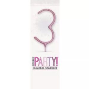 7 inch pink glitter number 3 sparkler in packaging