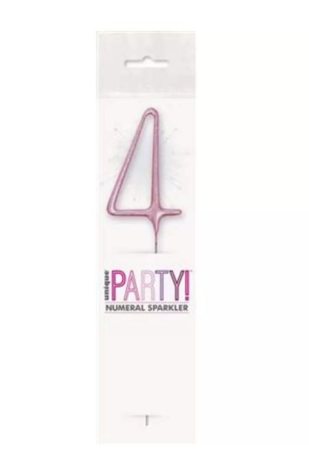 Unique Party Pink 4 7 inch pink glitz number 4 sparkler in packaging for parties