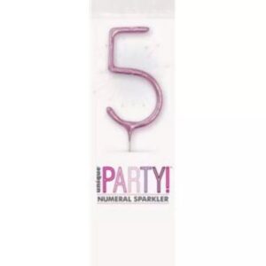 7 inch pink glitter number 5 birthday sparkler in clear packaging