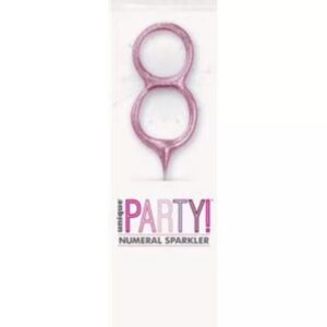7 inch pink glitz Number 8 sparkler in clear packaging