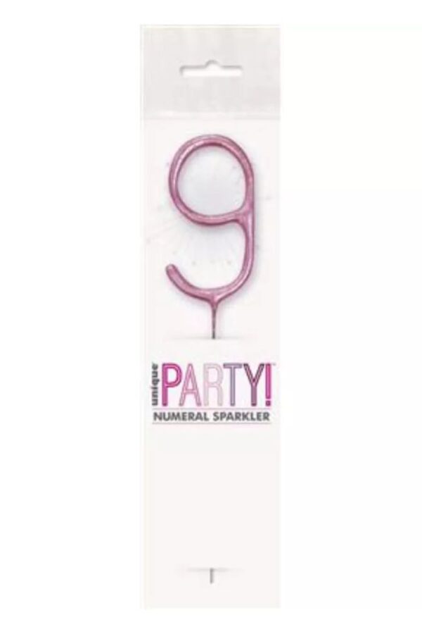 Unique Party Pink 9 7 inch pink glitz sparkler shaped as number 9 in packaging
