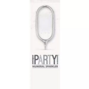 7 inch silver numeral 0 sparkler in packaging for party use