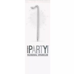 7 inch silver glitz numeral 1 sparkler in packaging