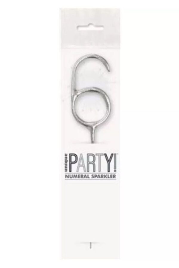7″ Silver Glitz Number 6 Sparkler
