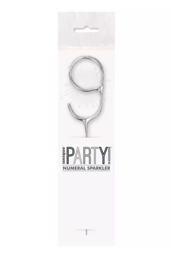 Unique Party Silver 9 7 inch silver sparkler in the shape of number 9 in clear packaging