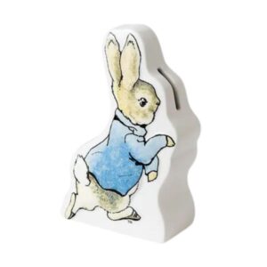 Peter Rabbit shape ceramic money bank featuring classic Beatrix Potter illustration
