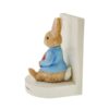 Rear angle of Peter Rabbit book stop showing detailed cast stone figure seated