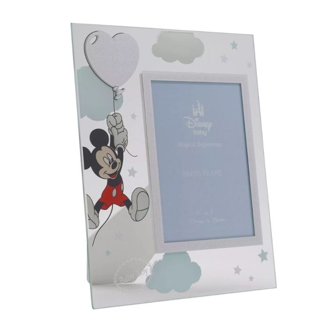 Disney 5x7 mickey mouse Disney Mickey Mouse holding balloon on 5 x 7 silver plated glass photo frame with cloud and star design