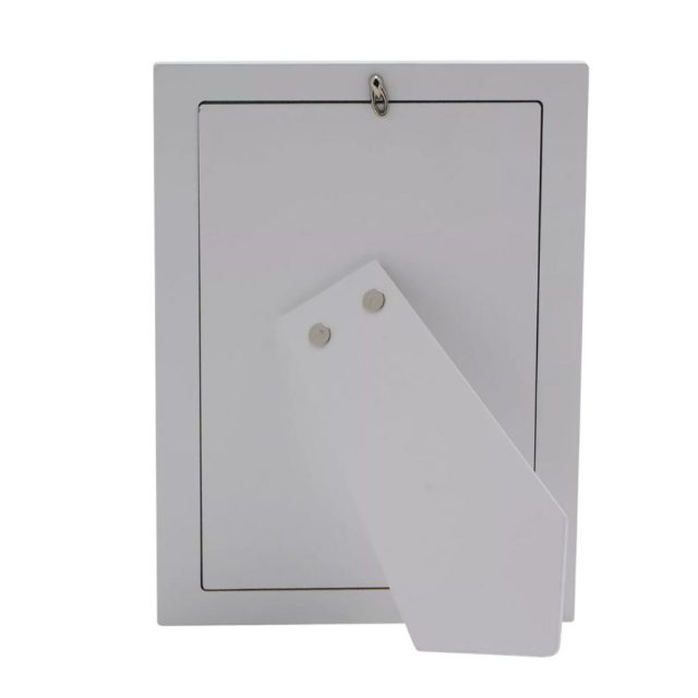 Rear view of Disney 4 x 6 Mickey Mouse photo frame with white wooden back and stand