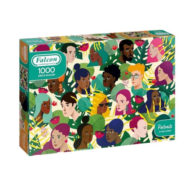 Falcon Contemporary - Portraits Falcon Contemporary 1000 piece jigsaw puzzle with colourful portraits and leafy background
