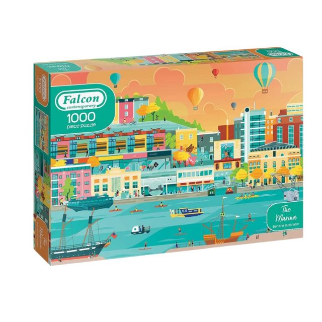 Falcon Contemporary The Marina Falcon Contemporary The Marina 1000 piece jigsaw puzzle box with colourful marina artwork