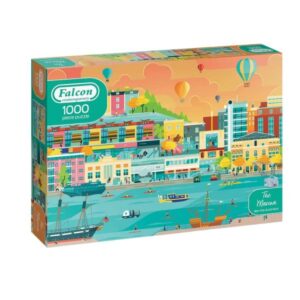 Falcon Contemporary The Marina 1000 piece jigsaw puzzle box with colourful marina artwork