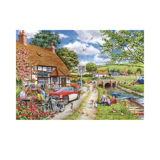 House of Puzzles Sunday Lunch Completed Sunday Lunch jigsaw puzzle featuring a vibrant village pub scene by Keith Stapleton