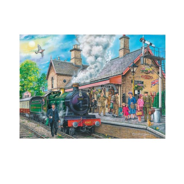 Bringing Them Home puzzle showing vintage steam locomotive at Arley Station with passengers on platform