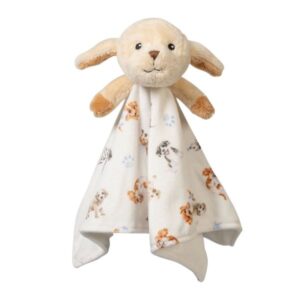Plush comforter featuring friendly dog head with blanket decorated with dog pattern