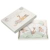 Wrendale Little Savannah hat and mitten set in an open illustrated gift box with African animals
