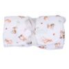 Folded Wrendale Little Forest baby blanket with woodland animal illustrations and grey ribbon