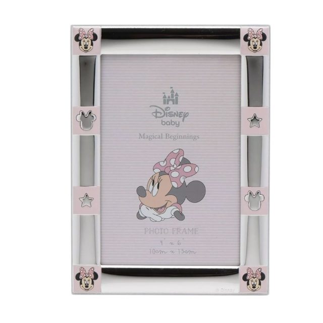 Disney 4 x 6 Minnie Mouse Border Silver 999 Plated Frame With White Wooden Back
