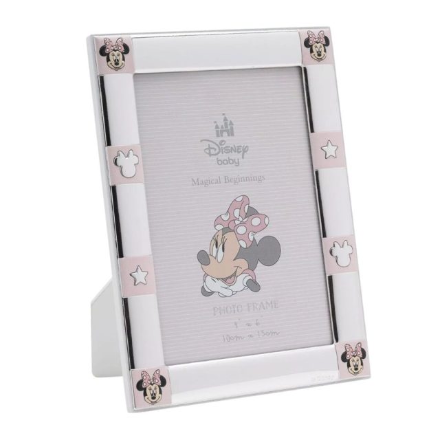 Disney 4 x 6 photo frame with silver plated Minnie Mouse border and white wooden back