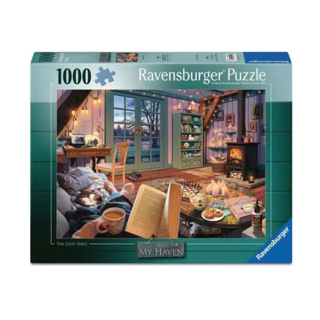 Ravensburger My Haven No 6 The Cosy Shed 1000 piece puzzle box showing cosy interior scene