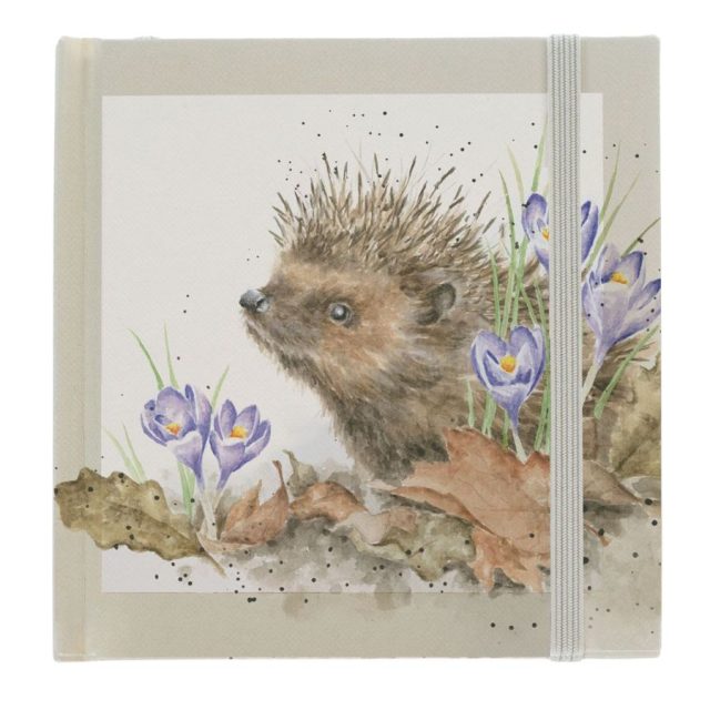 'New Beginnings' Hedgehog Password Book Wrendale Wrendale 'New Beginnings' Hedgehog Password Book front cover with hedgehog and purple flowers illustration