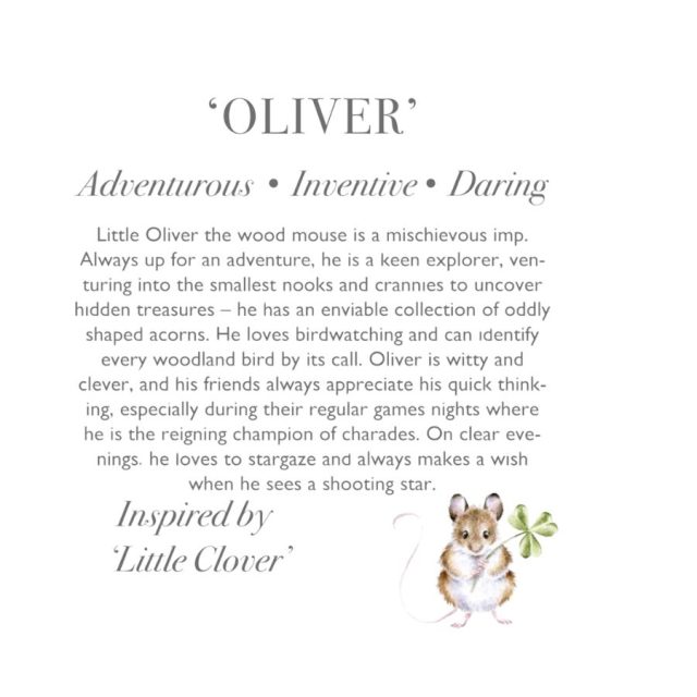 'Oliver' Mouse Character Wrendale 'Oliver' Mouse Character product tag featuring story and design inspiration