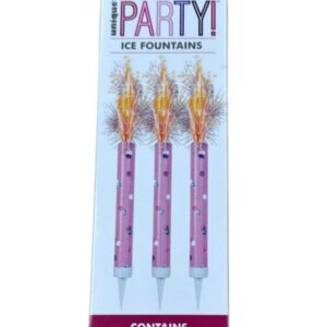 Pack of three pink glitz ice fountain candles for birthday cakes