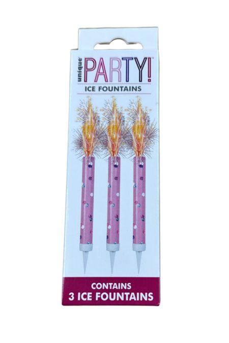 Pack of three pink glitz ice fountain candles for birthday cakes