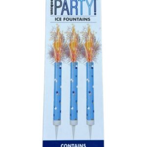 Pack of three blue glitz ice fountains cake candles with sparkler effect