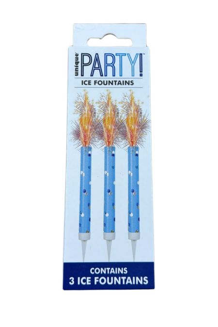 Pack of 3 Birthday Blue Glitz Ice Fountains Cake Candles (2) Pack of three blue glitz ice fountains cake candles with sparkler effect