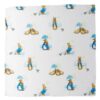 White muslin square featuring Peter Rabbit characters and blue clouds