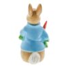 Peter Rabbit with Radishes Figurine (1) Rear view of Peter Rabbit porcelain figurine with blue jacket and one radish