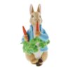 Peter Rabbit with Radishes Figurine (2) Front view of Peter Rabbit figurine holding two radishes with blue jacket