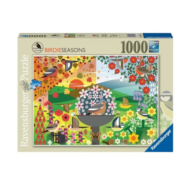 Ravensburger Birdie Seasons Ravensburger Birdie Seasons 1000 piece jigsaw puzzle box with colourful bird and seasonal garden design