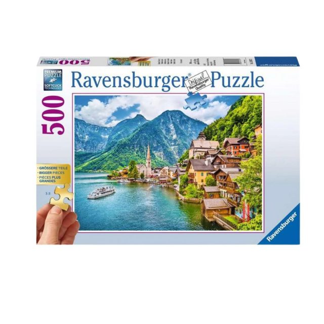 Ravensburger puzzle box showing Hallstadt Austria village with lake and mountains 500 pieces