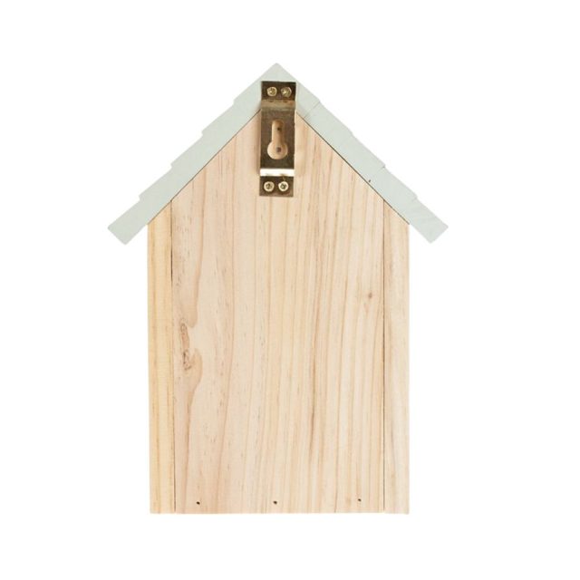 Rear view of Wrendale Sparrow Bird House showing hanging attachment and pale roof