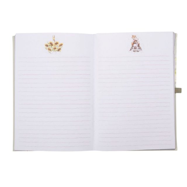 Open view of Wrendale He's a Fun-Gi Mouse Signature Notebook showing lined pages with small illustrations