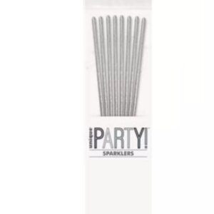 Pack of 8 silver glitz party candle sparklers in clear packaging