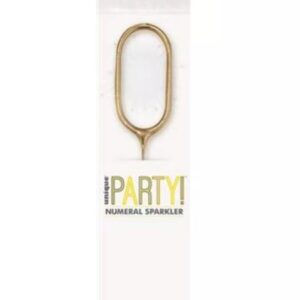 7 inch gold numeral 0 sparkler in packaging