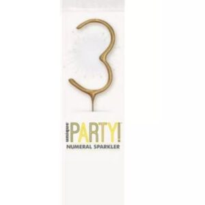 7 inch gold numeral 3 sparkler in clear packaging