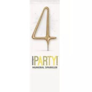 Gold numeral 4 sparkler in 7 inch size with party packaging