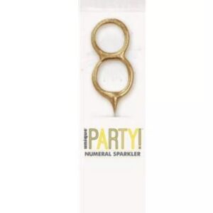 7 inch gold glitter numeral 8 sparkler in clear packaging