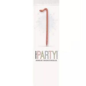 7 inch rose gold coloured number 1 shaped glitz sparkler in packaging