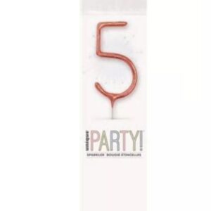 7 inch rose gold number 5 sparkler with glitz finish in clear packaging