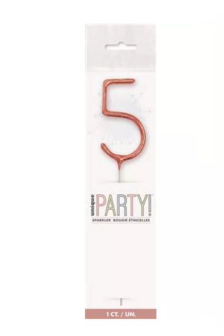 Unique Party Rose Gold 5 7 inch rose gold number 5 sparkler with glitz finish in clear packaging