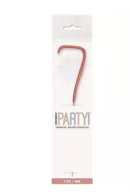 Unique Party Rose Gold 7 7 inch rose gold glitz number 7 sparkler in packaging with white base