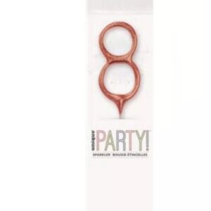 7 inch rose gold coloured number 8 shaped sparkler in party packaging